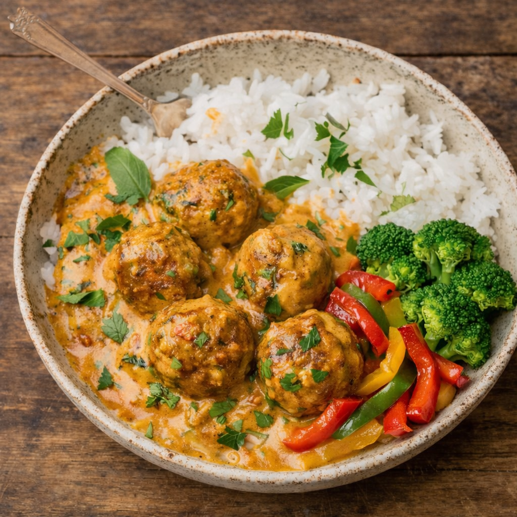 Thai Chicken Meatballs with Red Curry