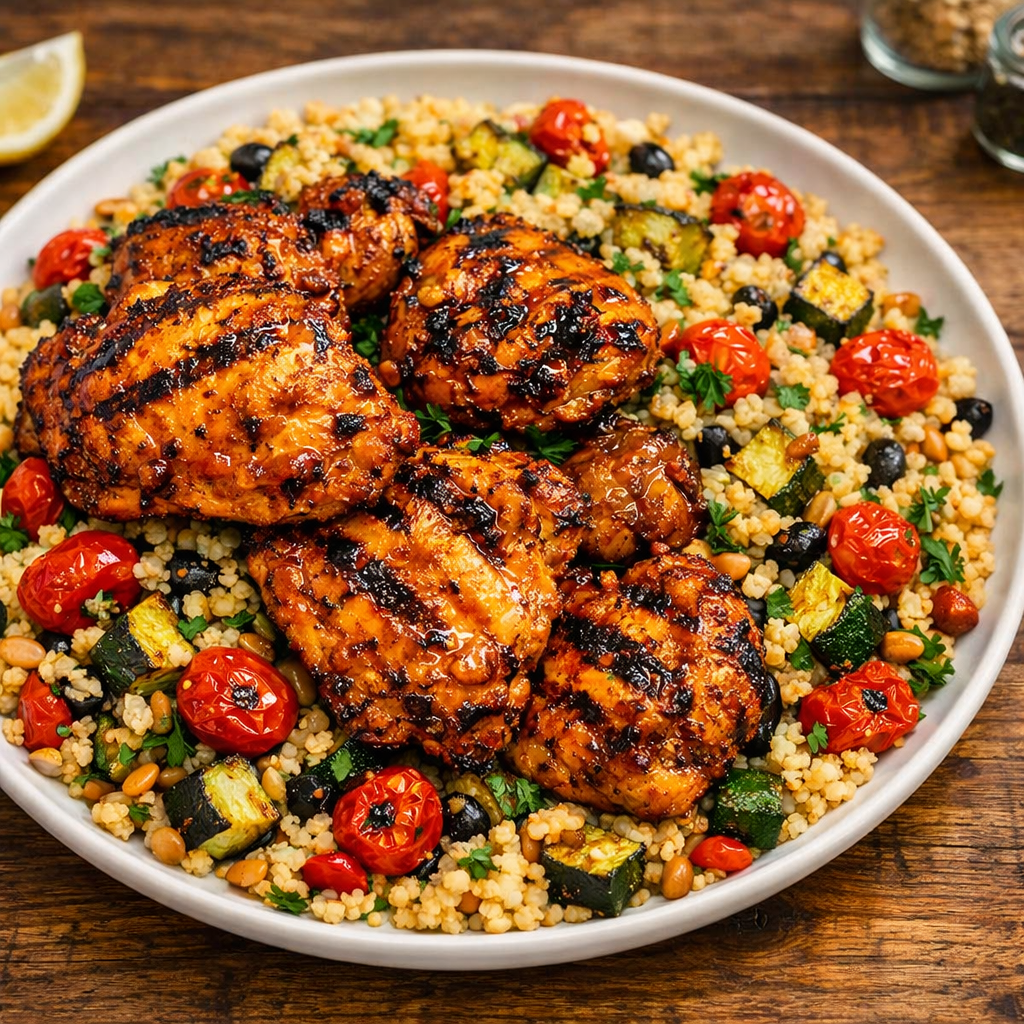Chicken Schawarma with Mediterranean Vegetable Cous Cous