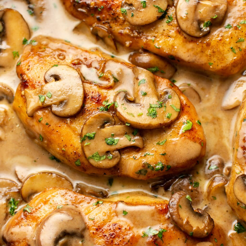 Chicken Marsala with Egg Noodles and Spinach