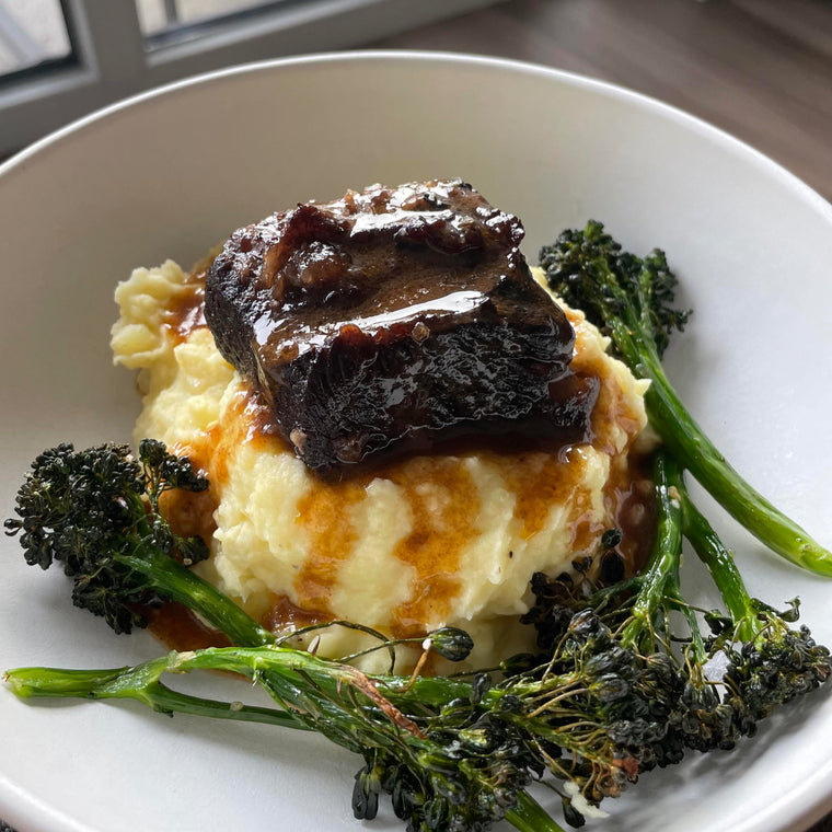 Holiday Meal: Wine Braised Beef over Smashed Potatoes