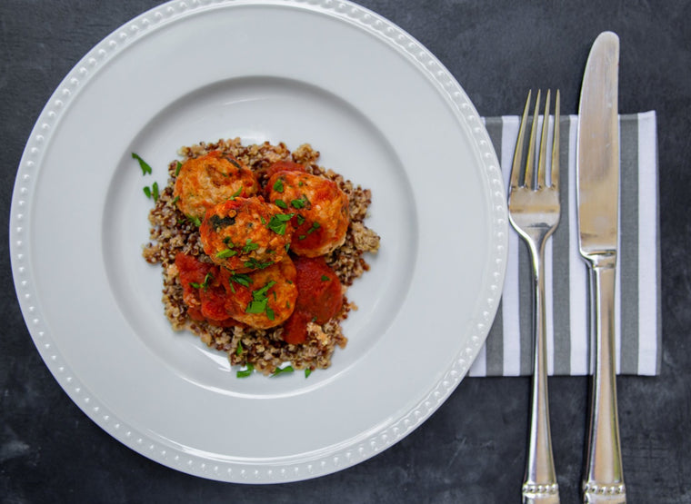 Plant Based Meatballs over Quinoa (V)